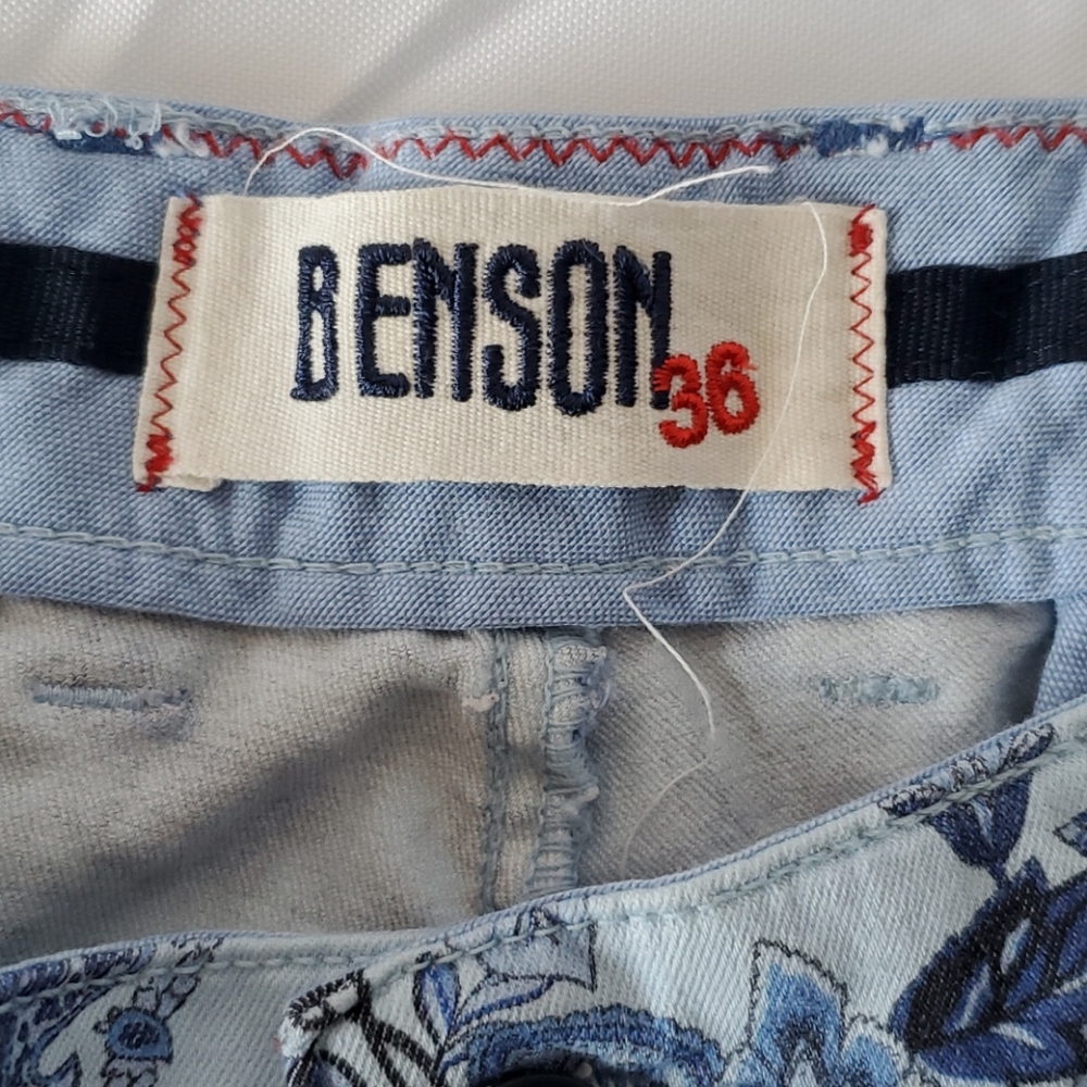 Mens Benson Blue Patterned Chino Short 36 - Picture 4 of 7